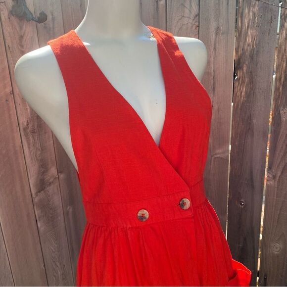 NEW FREE PEOPLE Red DIANA Wrap Cotton Midi Dress size XS - Picture 9 of 12